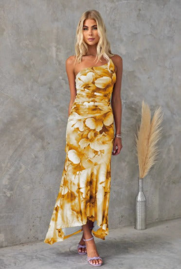 Xanthe Midikleid | Elegantes Damenkleid mit Aquarell-Blumenprint