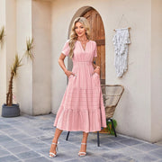 Astrelle - Strukturiertes, stufiges Maxikleid – Terrakotta