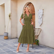 Astrelle - Strukturiertes, stufiges Maxikleid – Olivgrün