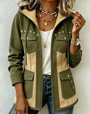 Aneska - Strukturierte Kapuzenjacke – Oliv/Beige