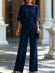 Laurisse - Eleganter Zweiteiler mit Cape-Ärmeln – Marineblau