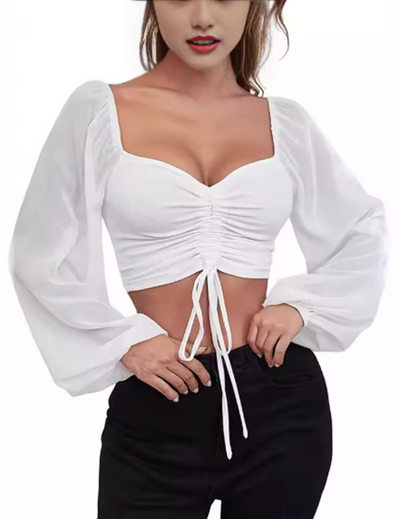 Elegantes Crop-Top | Transparente Ärmel & Raffung | Feminin & Modern