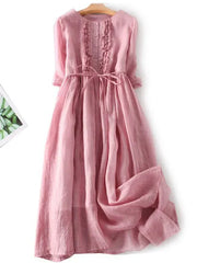 Elina | Feminin geschnittenes Leinenkleid – Rosa