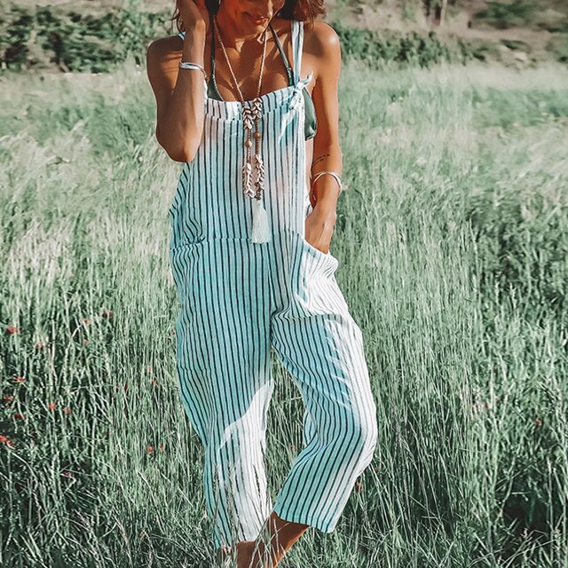 Damen Sommer Jumpsuit mit Verstellbaren Trägern und Tapered Legs – Mireya