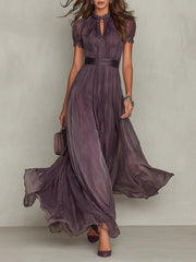 Anika | Damen Vintage Elegantes Chiffon Maxikleid – Chiffon Maxi Vintage 2026 – Lila