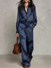 Jessamira - Seidiger Paisley-Zweiteiler – Marineblau