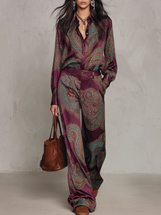 Lorelei - Seidiger Paisley-Zweiteiler – Burgunder