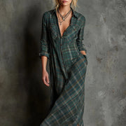 Maxikleid für Damen im Karomuster – Lässiger Stil mit Knöpfen – Grün