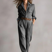 Jumpsuit für Damen mit Karomuster und Taschen – Grau
