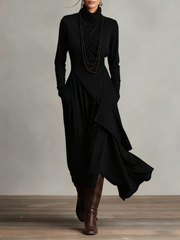 Celenora - Hochgeschlossenes Soft-Touch-Maxikleid – Schwarz