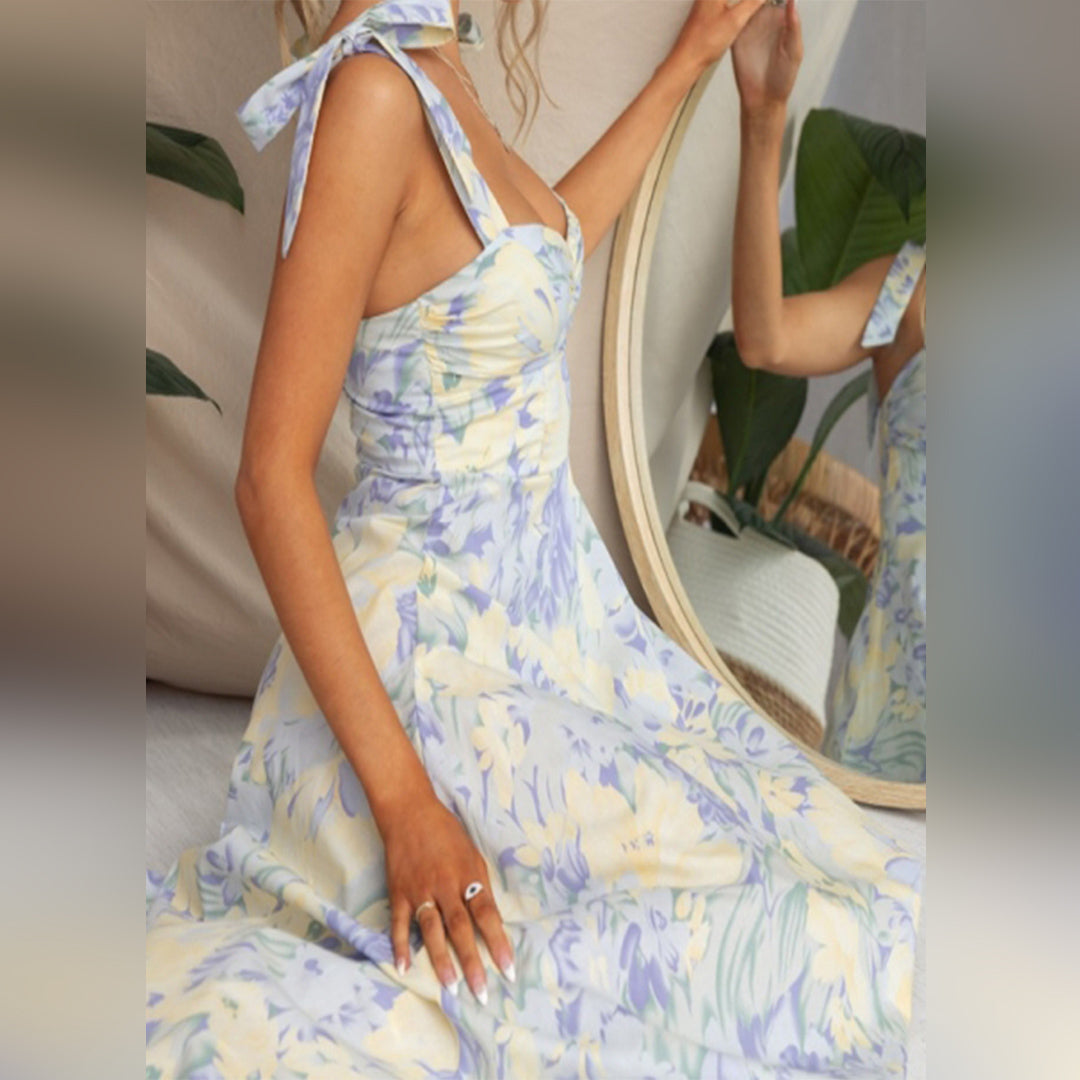 Blumen Midi-Kleid aus leichtem Stoff – Alina