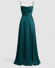 Elegantes Damen Seiden Maxikleid Fließender Schnitt – Schickes Sommer Abendkleid – Blau