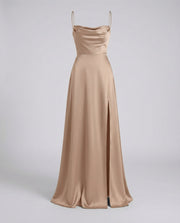 Elegantes Damen Seiden Maxikleid Fließender Schnitt – Schickes Sommer Abendkleid – Braun