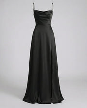 Elegantes Damen Seiden Maxikleid Fließender Schnitt – Schickes Sommer Abendkleid – Schwarz