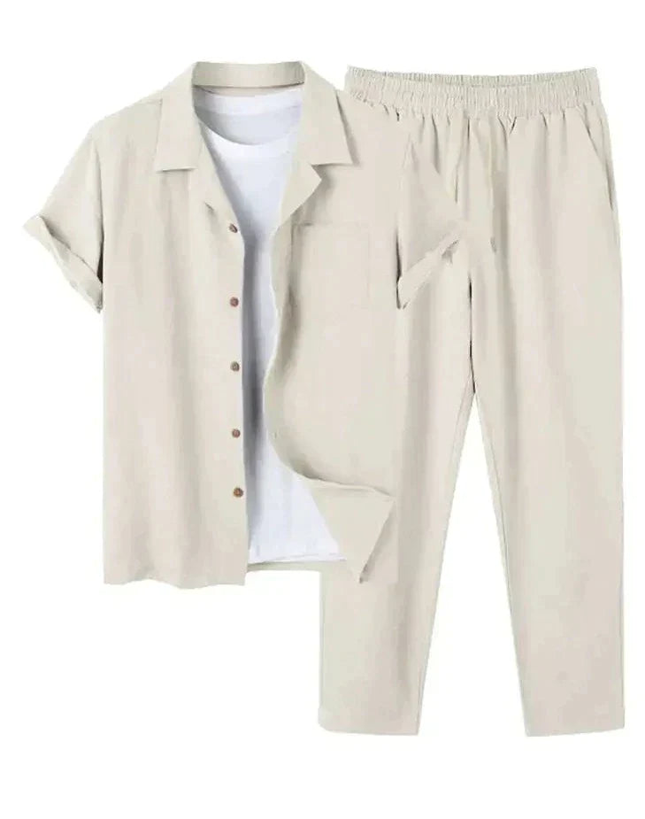 Herren Leinen Kurzarmhemd und Hose Set