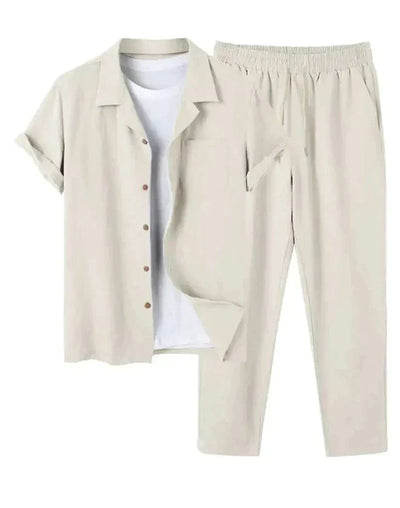 Herren Leinen Kurzarmhemd und Hose Set