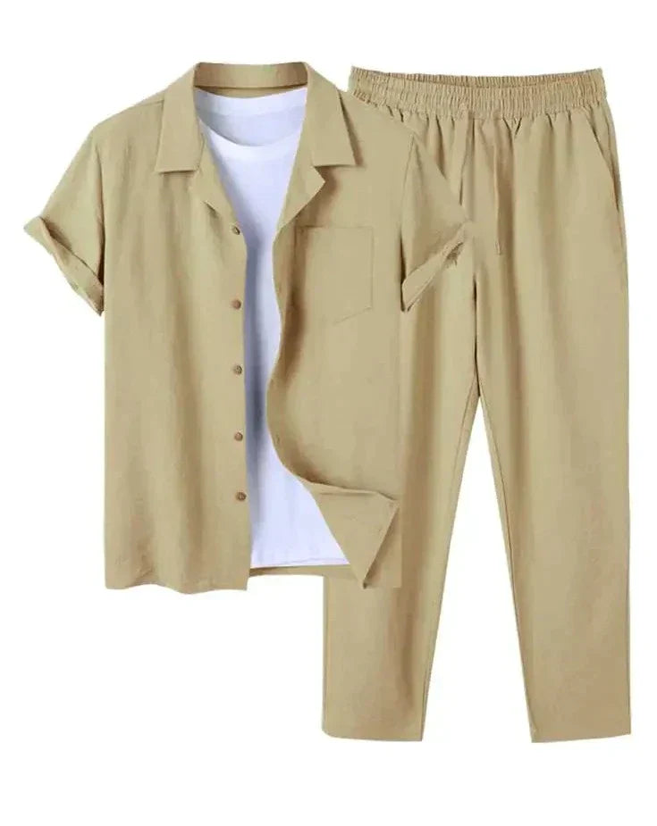 Herren Leinen Kurzarmhemd und Hose Set