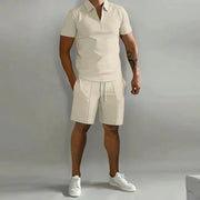 Stylisches Polo- und Shorts-Zweiteiler-Set für Herren – Beige