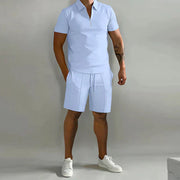 Stylisches Polo- und Shorts-Zweiteiler-Set für Herren – Hellblau