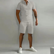 Stylisches Polo- und Shorts-Zweiteiler-Set für Herren – Grau