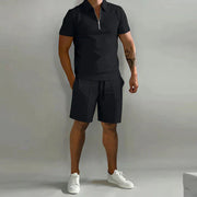 Stylisches Polo- und Shorts-Zweiteiler-Set für Herren – Schwarz