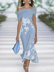 Frederique | Elegantes Kleid mit Blumenmuster – Blau