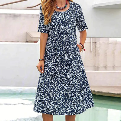 Jehaia - Lässiges Kleid mit Rundhalsausschnitt und Blumenmuster