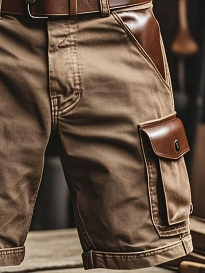 Herren Vintage Outdoor-Taschen aus Wildleder mit Patchwork-Design und funktionalen Arbeitsshorts