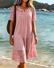 Hannelisse - Luftiges Sommerkleid mit Spitzenbesatz – Rosa