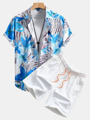 Hemd mit Blumenpflanzenmuster und Knopfleiste sowie Shorts zum Schwimmen – Himmel