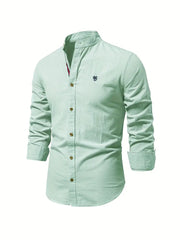 Herren Stehkragen Button Down Hemd - Stilvolles Langarm – Light Green