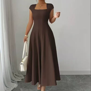 Ysolenne - Midikleid mit weichem Griff und quadratischem Ausschnitt – Kaffee