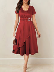 Nora | V-Ausschnitt Midikleid Asymmetrischer Saum – Rot