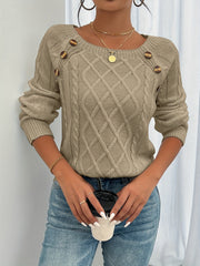 Rosabelle - Strukturierter Pullover mit Knopfleiste – Khaki