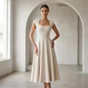 Ysolenne - Midikleid mit weichem Griff und quadratischem Ausschnitt – Aprikose