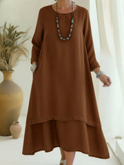 Petra | Zeitlos elegantes Midi-Kleid sanft fließend – Kaffee