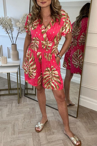 Karen - Schicker Eleganter Romper mit Blätterdruck Damen