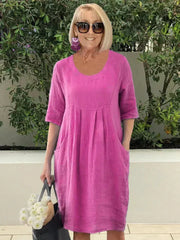 Bridget | Locker sitzendes Kleid mit Taschen – Pink