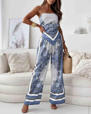 Helen | Urlaubstaugliches, stilvolles Schnür-Weste und Hose Zwei-Teile-Set Kleid – Hellblau