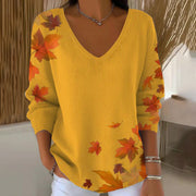 Carivella - Locker geschnittener Strickpullover mit Ahornblatt – Gelb