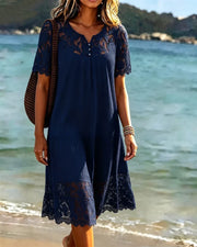 Hannelisse - Luftiges Sommerkleid mit Spitzenbesatz – Blau