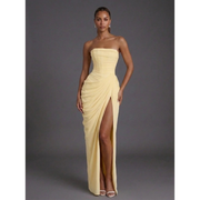 Abbey | Damen Stilvolles Maxikleid – Buttergelb