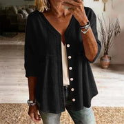 Ardena - Bestickte Bluse mit Knopfleiste – Schwarz
