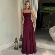Abendkleid Blumendruck Elegant – Weinrot