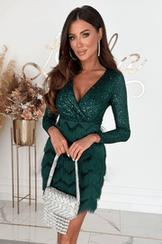 Abendkleid mit Fransen Pailletten – Grün