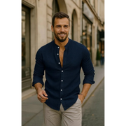 Aca | Herren Sommer hemd Langarm – Marineblau