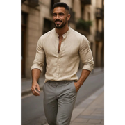 Aca | Herren Sommer hemd Langarm – Beige