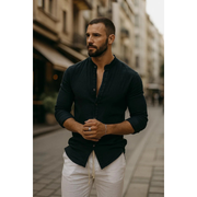 Aca | Herren Sommer hemd Langarm – Schwarz