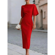 Leonelle - Elegantes Midikleid mit Bootsausschnitt – Rot