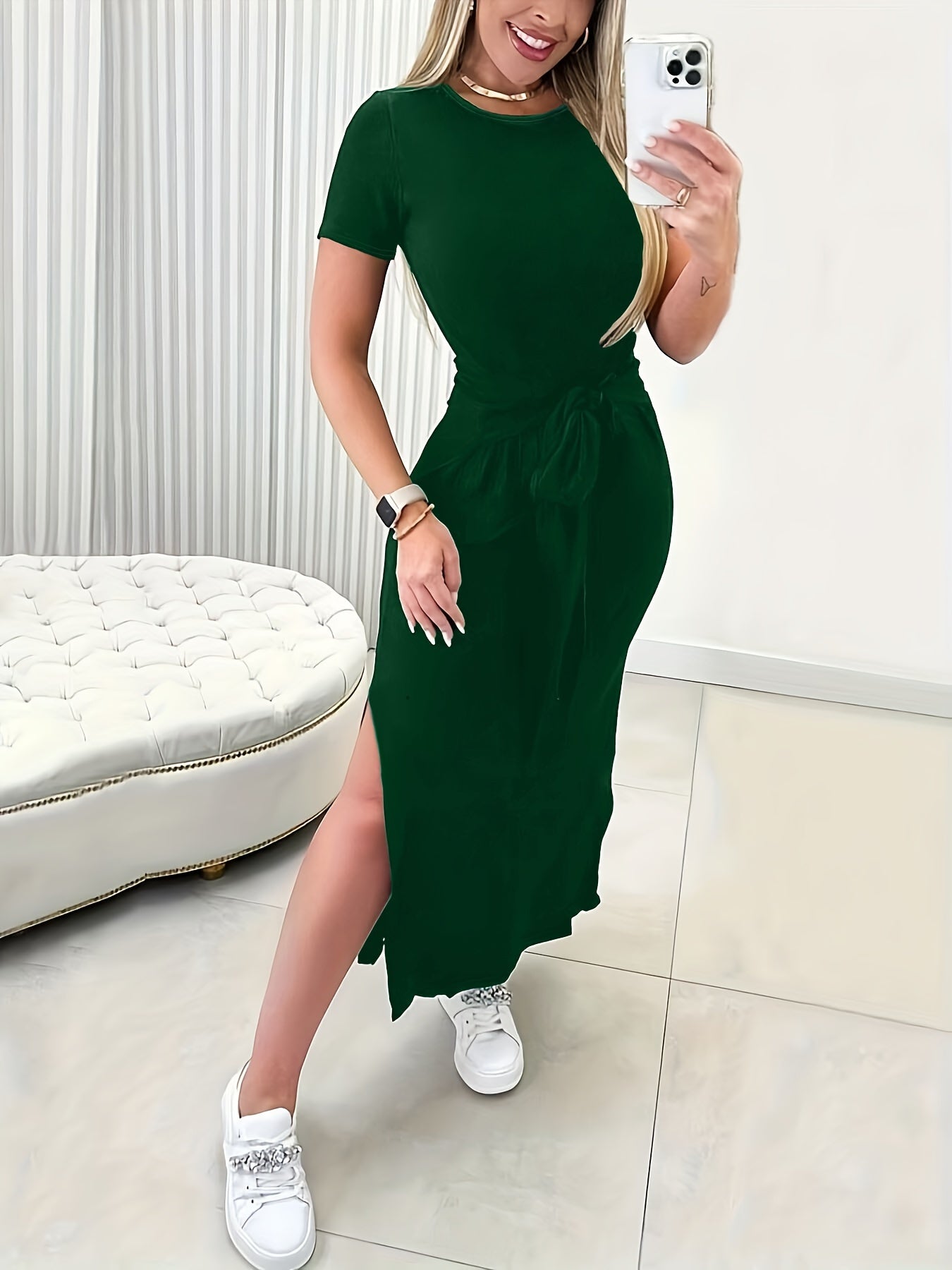Trendiges Midi-Kleid mit Taillengürtel für Damen - Sommerschnitt